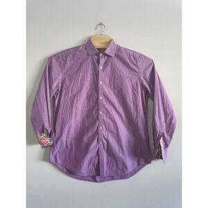 Robert Graham Shirt Mens Medium Purple Pinstripe Paisley Flip Cuff Silk Trim